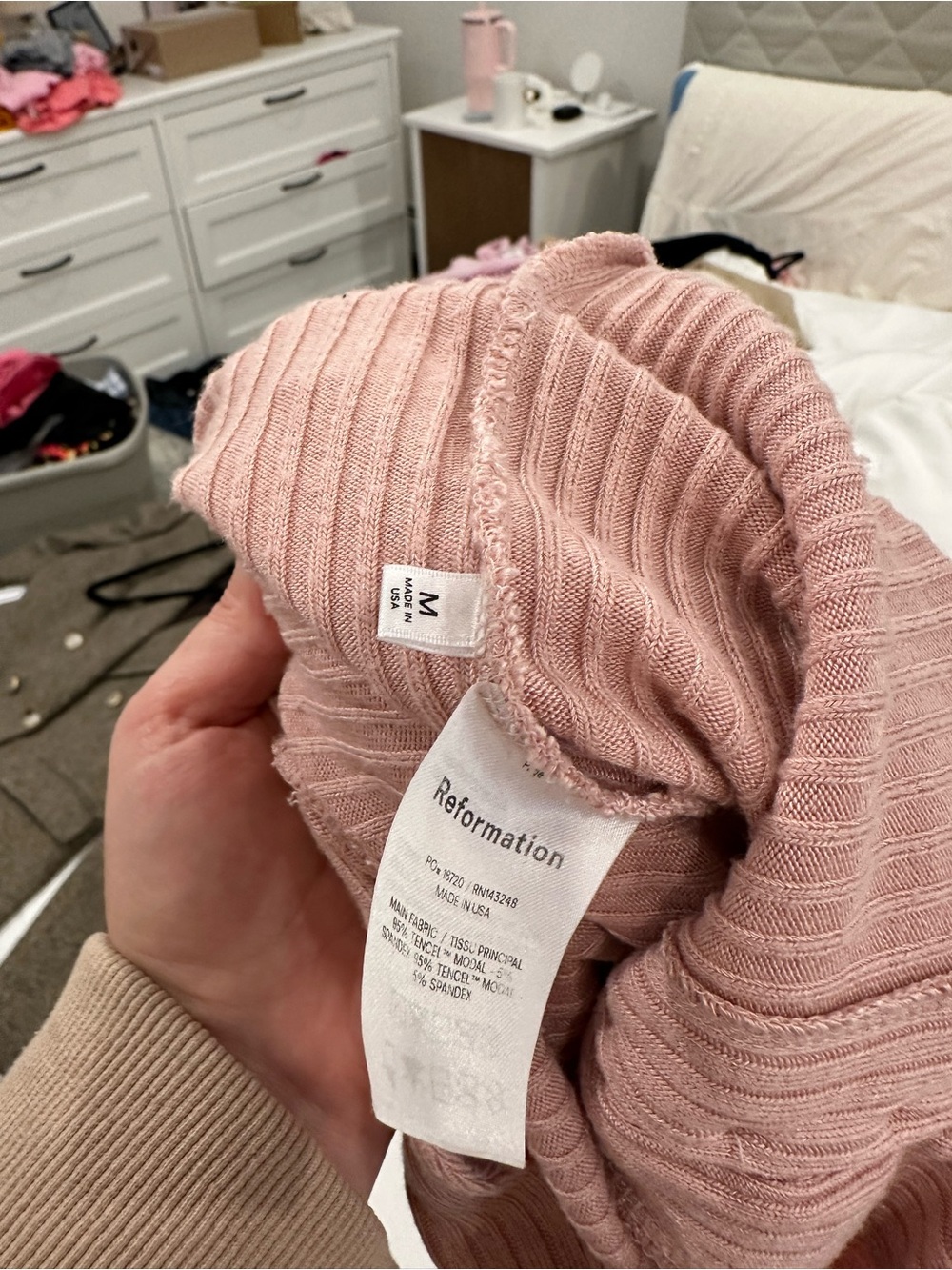 Reformation Ribbed Button-Front Pink Cardigan - Picture 3 of 3